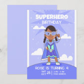 Superheld verjaardagsuitnodiging, meisjes verjaard kaart (Voorkant / Achterkant)