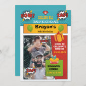 Superheld verjaardagsuitnodiging met foto kaart (Voorkant / Achterkant)