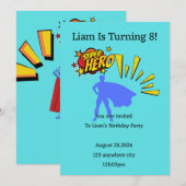 Superheld verjaardagsuitnodiging voor jongens kaart (Voorkant / Achterkant)