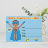 Superheld verjaardagsuitnodiging vul blanco in kaart (Staand voorkant)