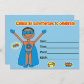 Superheld verjaardagsuitnodiging vul blanco in kaart (Voorkant / Achterkant)