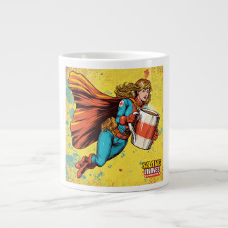 Superheld verpleegster in vintage stripstijl grote koffiekop