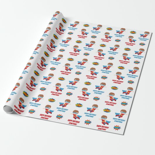 Superheld Wrapping Paper (Boy Persoonlijke Naam) Cadeaupapier (Uitgerold)