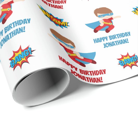 Superheld Wrapping Paper (Boy Persoonlijke Naam) Cadeaupapier (Rol Hoek)