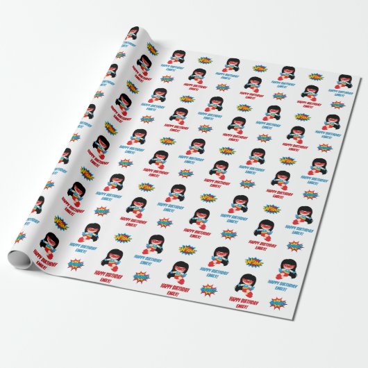 Superheld Wrapping Paper (meisjesnaam) Cadeaupapier (Uitgerold)