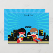 Superhelden Bedankkaart Jongen Meisje Blauwe Zonne (Voorkant / Achterkant)