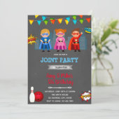 Superhelden bowlingpartij kaart (Staand voorkant)