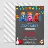 Superhelden bowlingpartij kaart (Voorkant / Achterkant)