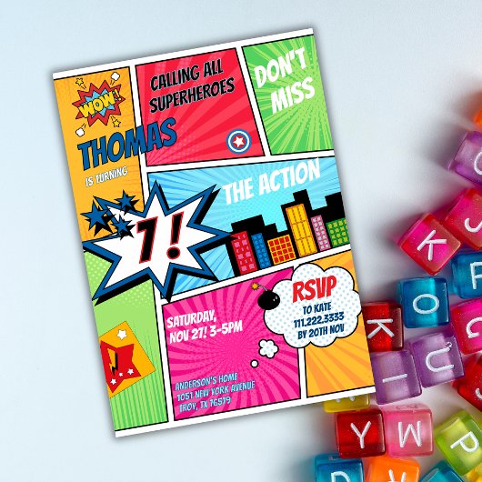 Superhelden Feest Stripboek Verjaardagsfoto Kaart