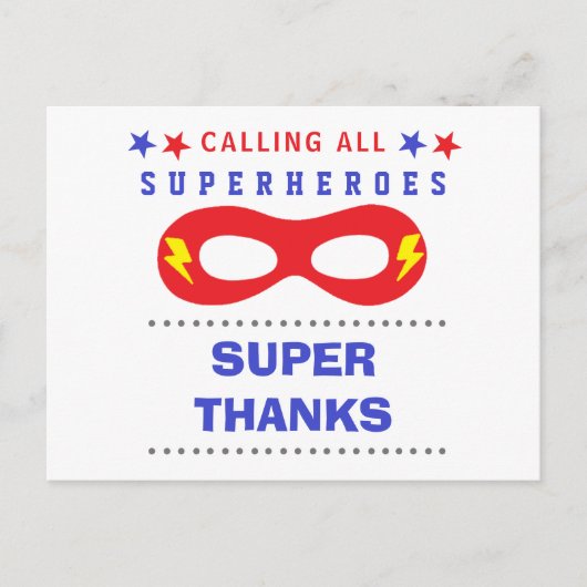 Superhelden Feest Super bedankt Briefkaart (Voorkant)