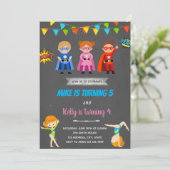 Superhelden gymnastiek gezamenlijk feest uitnodigi kaart (Staand voorkant)