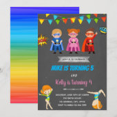 Superhelden gymnastiek gezamenlijk feest uitnodigi kaart (Voorkant / Achterkant)