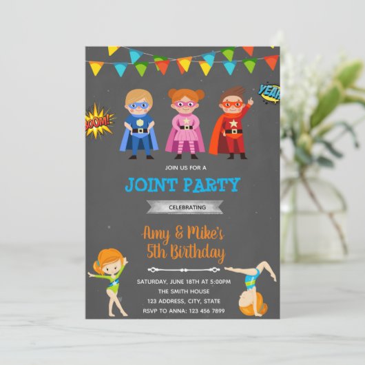 Superhelden gymnastische gezamenlijke partij kaart (Staand voorkant)