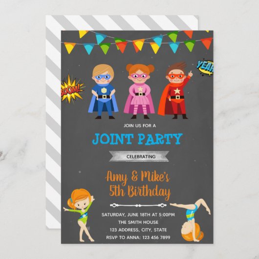 Superhelden gymnastische gezamenlijke partij kaart (Voorkant / Achterkant)