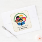 Superhelden houden van het lezen van persoonlijke vierkante sticker (Envelop)