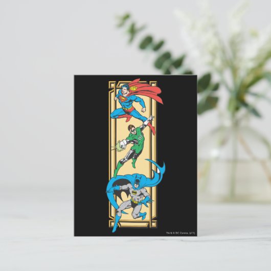 Superhelden in actie briefkaart (Staand voorkant)