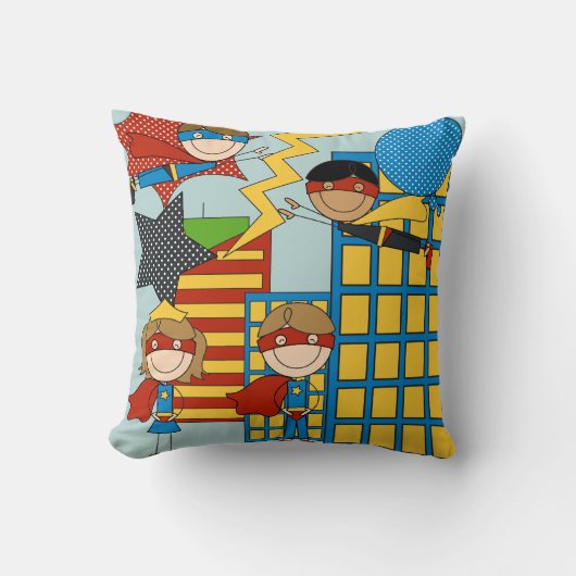 Superhelden in de stadslaag kussen (Voorkant)