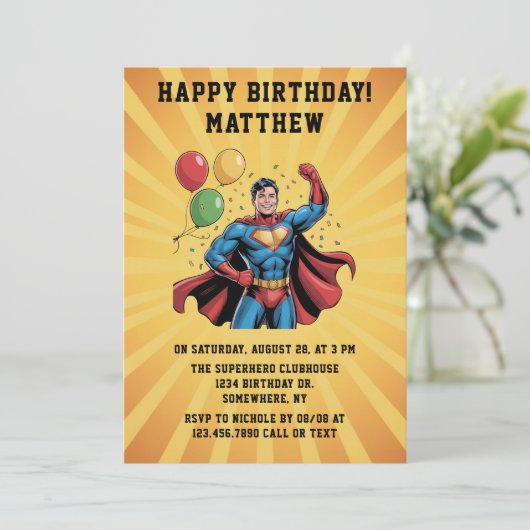 Superhelden Jongens Verjaardagsfeestje Kaart (Staand voorkant)