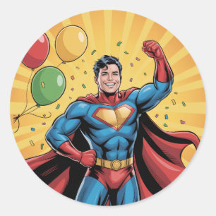Superhelden Jongens Verjaardagsfeestje Ronde Sticker