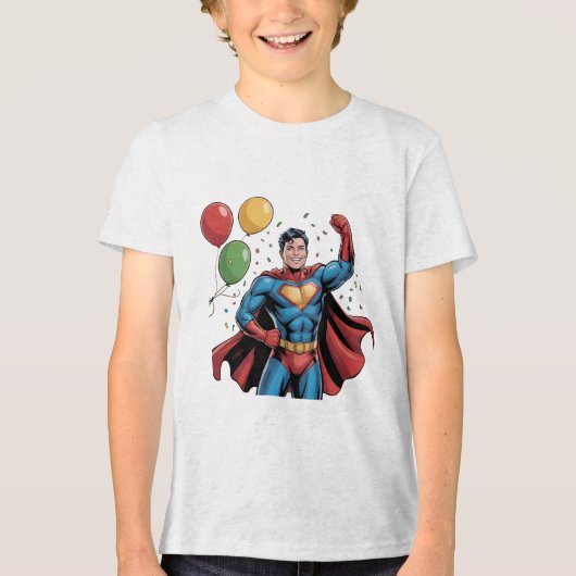 Superhelden Jongens Verjaardagsfeestje Tri-Blend Shirt (Voorkant)