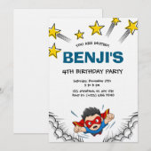 Superhelden kinderverjaardagsfeestje kaart (Voorkant / Achterkant)