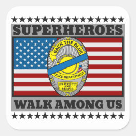 Superhelden lopen onder ons vierkante sticker