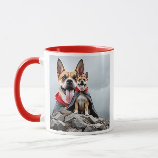 Superhelden op een rots. mok (Links)