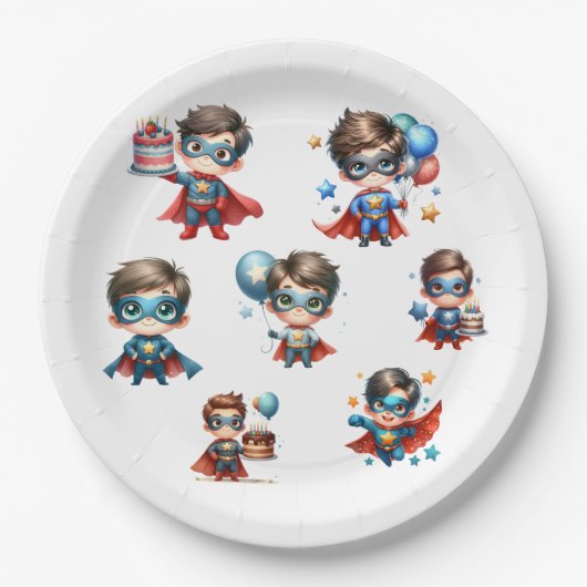Superhelden Papieren Bord Jongens Verjaardagsfeest (Voorkant)