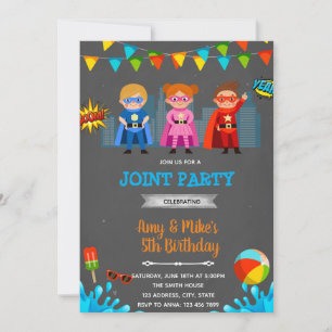 Superhelden poolparty kaart