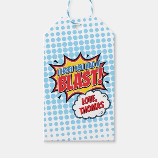 Superhelden stripboek bedank label cadeaulabel (Voorkant)