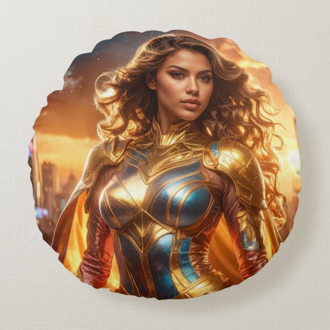 SUPERHELDIN - VROUWELIJKE SUPERHELDIN ROND KUSSEN (Voorkant)
