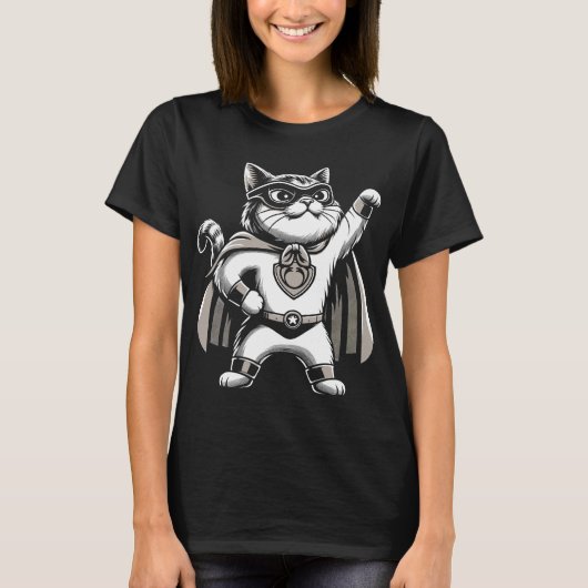 Superheldkat Klaar Om Te Redden T-shirt (Voorkant)