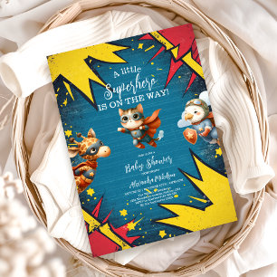 Superhero Animals Boy Baby shower Kaart