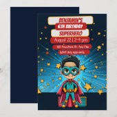 Superhero avontuur wacht op feestuitnodiging feestdagenkaart (Voorkant / Achterkant)