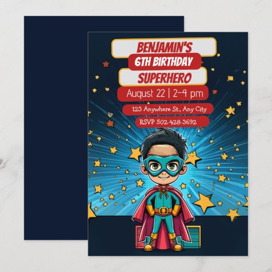 Superhero avontuur wacht op feestuitnodiging feestdagenkaart (Voorkant / Achterkant)