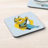 Superhero bee cartoon beverage coaster bier onderzetter (Linkerzijde)