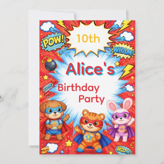 Superhero Birthday Invitation card Kaart (Voorkant)
