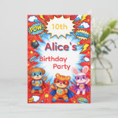 Superhero Birthday Invitation card Kaart (Staand voorkant)