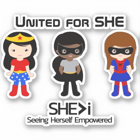 SUPERHERO Black Outline - United for SHE Sticker (Voorkant)