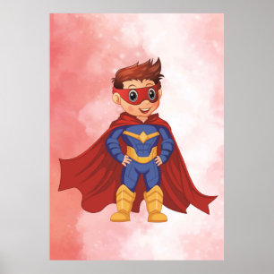 Superhero Boy in Blue Suit - Leuke Kinder muurkuns Poster