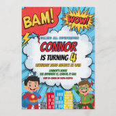 Superhero Boys Birthday Party Invitation Kaart (Voorkant)