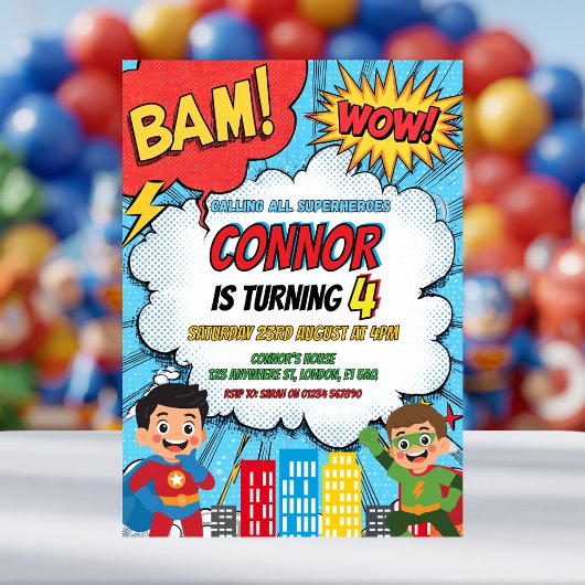 Superhero Boys Birthday Party Invitation Kaart