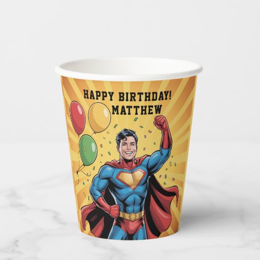 Superhero Boys Birthday Party Papieren Bekers (Voorkant)