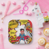 Superhero Caricature Party Cityscape Papieren Bordje (Feest)