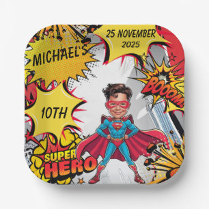 Superhero Caricature Party Cityscape Papieren Bordje