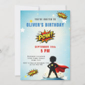 Superhero Cartoon Boy Birthday Party Kaart (Voorkant)