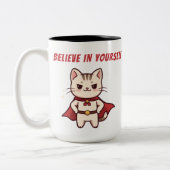 Superhero Cat Believe in Yourself Tweekleurige Koffiemok (Links)