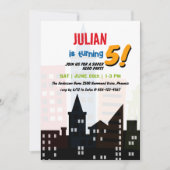 Superhero City Building Thema Kinderen Verjaardag Kaart (Voorkant)