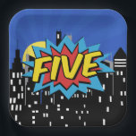 Superhero Comic 5th Birthday Party Bord<br><div class="desc">Vier de 5e verjaardag van je kleine superheld in stijl met deze dynamische Superhero Comic 5th Birthday Party Borden! Deze levendige en leuke borden zijn voorzien van gedurfde graphics in de stijl van een stripverhaal, ideaal voor het toevoegen van een pop van opwinding aan uw feestdecor. Of je nu taart,...</div>