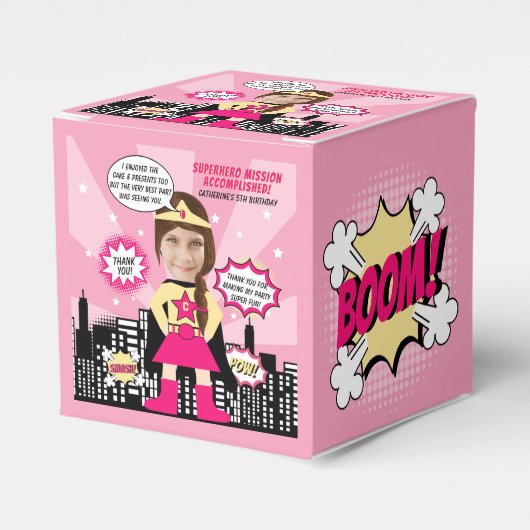 Superhero Comic Boek Stijl Meisje Verjaardag Foto Bedankdoosjes (Voorkant Zijde)